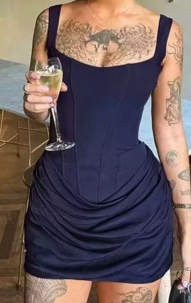 French Style Pleated Mini Dress